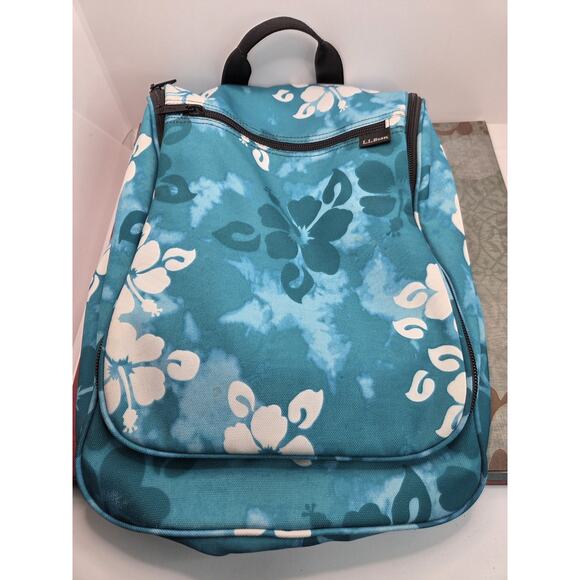 LL Bean Traveler Bag Hanging Toiletry Organizer Blue Tropical Mirror Detachable - Picture 8 of 11